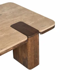 Table Basse<Made in Meubles Table basse en bois de manguier et travertin Carola