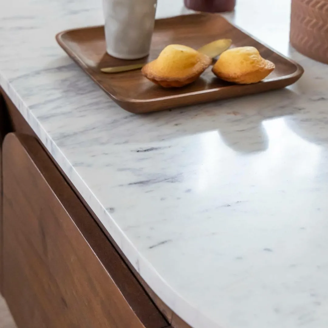 Table Basse<Made in Meubles Table basse en bois de manguier et marbre Sienne