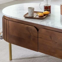 Table Basse<Made in Meubles Table basse en bois de manguier et marbre Sienne