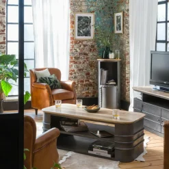 Table Basse<Made in Meubles Table basse en métal et bois Locker