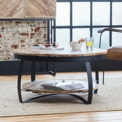 Table Basse<Made in Meubles Table basse en métal et bois de manguier Jules