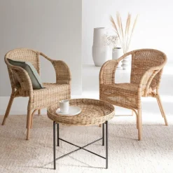 Table Basse<Made in Meubles Table basse en rotin et métal Julie