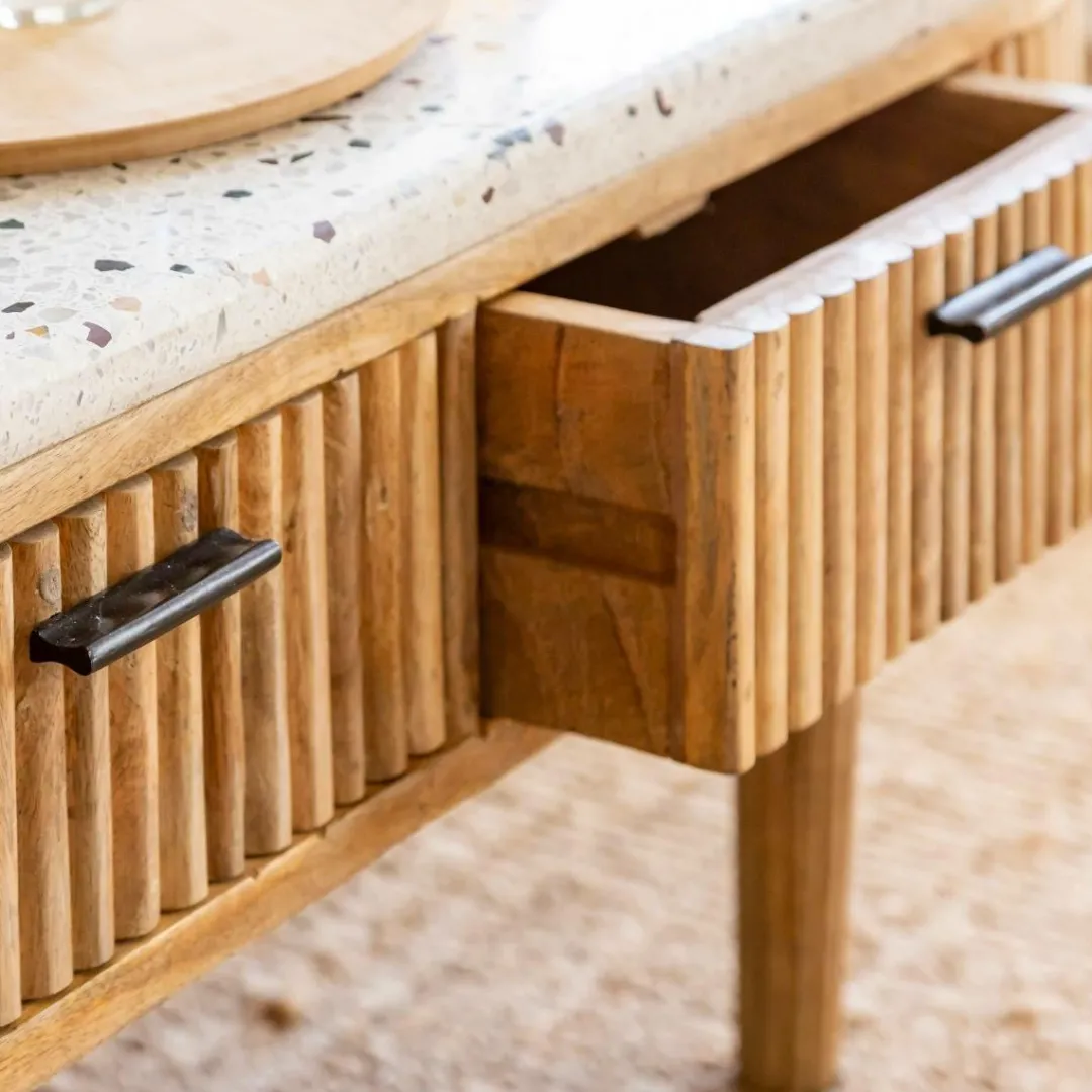 Table Basse<Made in Meubles Table basse en terrazzo et bois de manguier Ambrine