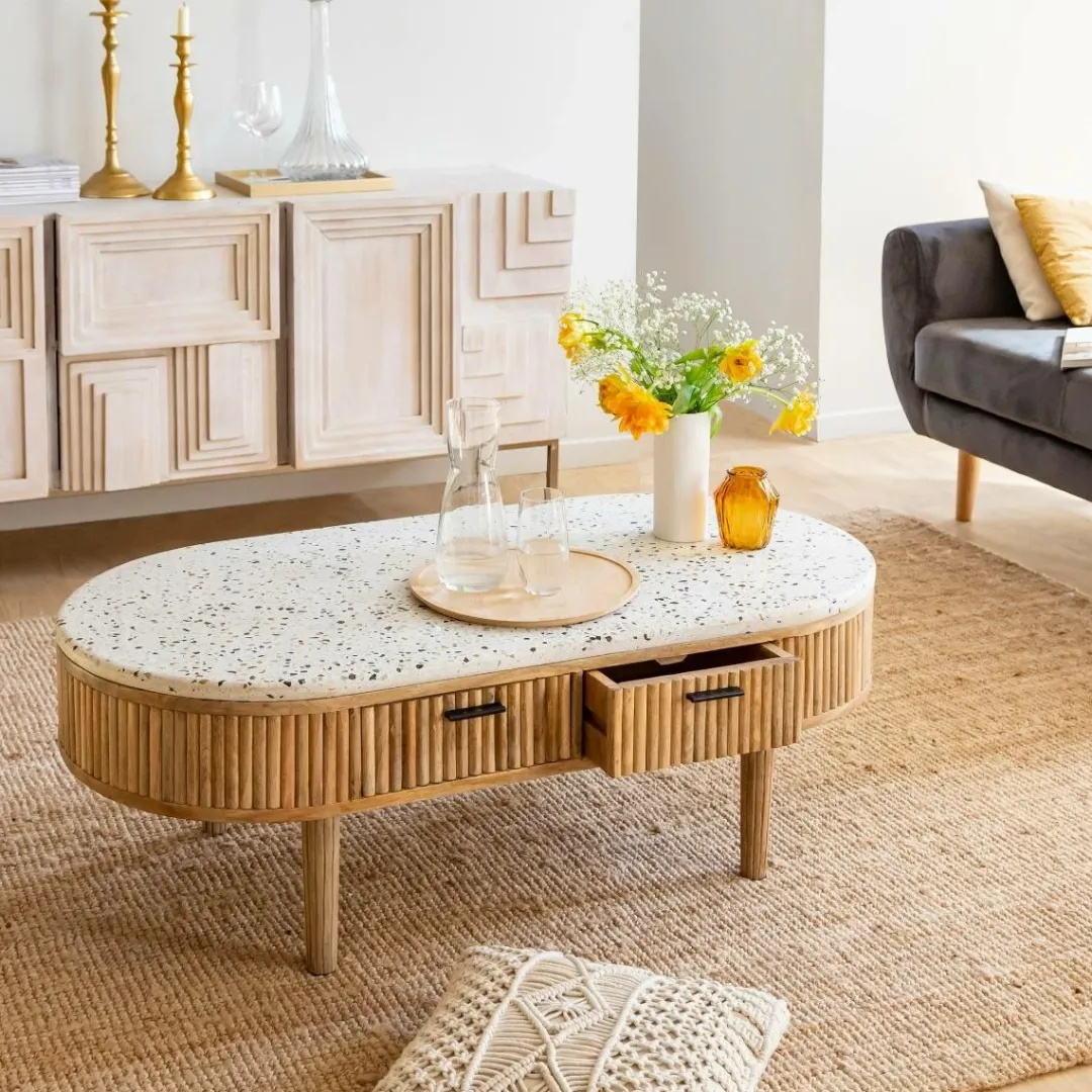 Table Basse<Made in Meubles Table basse en terrazzo et bois de manguier Ambrine