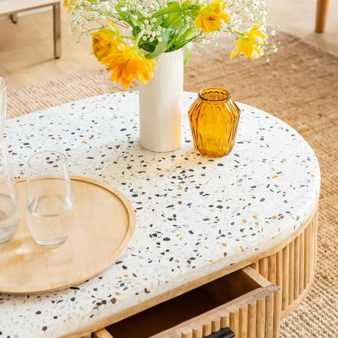 Table Basse<Made in Meubles Table basse en terrazzo et bois de manguier Ambrine