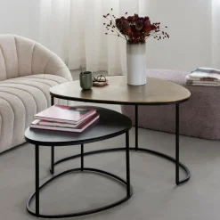 Table Basse|Table Gigogne<Made in Meubles Table basse gigogne en aluminium doré et métal noir Victoria