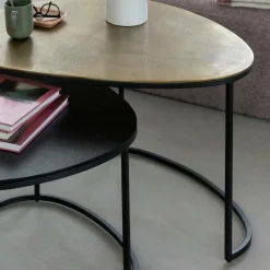 Table Basse|Table Gigogne<Made in Meubles Table basse gigogne en aluminium doré et métal noir Victoria