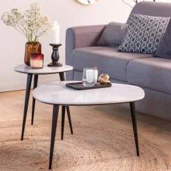 Table Basse|Table Gigogne<Made in Meubles Table basse gigogne en marbre blanc Ariane