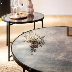 Table Basse|Table Gigogne<Made in Meubles Table basse gigogne en verre fumé et métal Florian