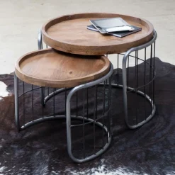 Table Basse|Table Gigogne<Made in Meubles Table basse gigogne industrielle en métal gris Chiara