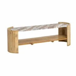 Table Basse|Meuble Tv<Made in Meubles Table basse ovale en bois de manguier et marbre Isabella