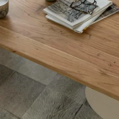 Table Basse<Made in Meubles Table basse ovale en bois effet béton et bois d'acacia Dalva