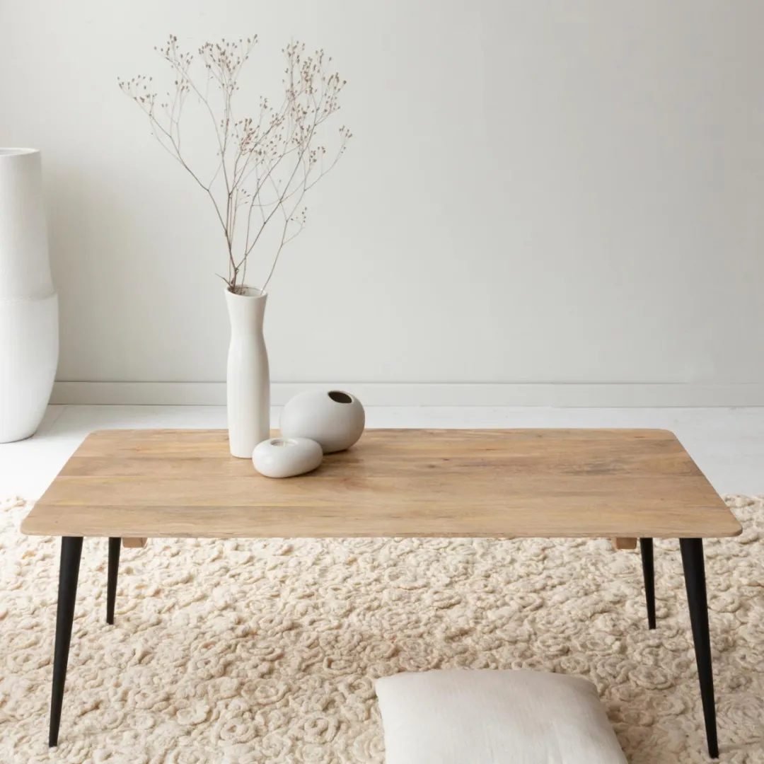 Table Basse<Made in Meubles Table basse rectangle en bois de manguier et métal Aimée