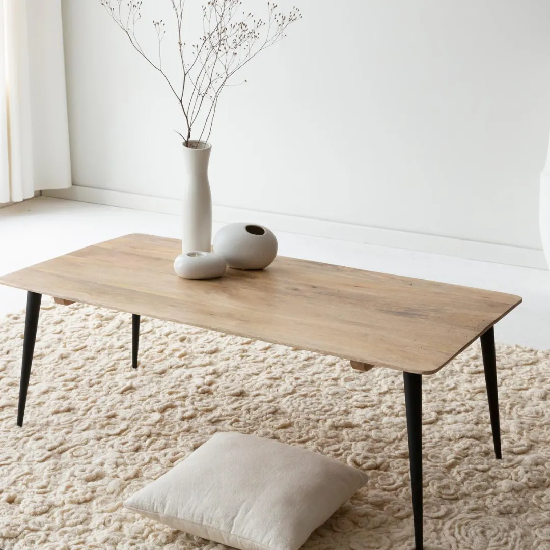 Table Basse<Made in Meubles Table basse rectangle en bois de manguier et métal Aimée