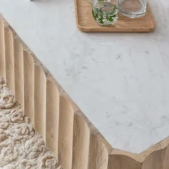 Table Basse<Made in Meubles Table basse rectangulaire en bois de manguier et marbre blanc Moana