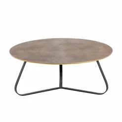 Table Basse<Made in Meubles Table basse ronde en aluminium doré et métal noir Aurèle