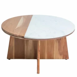 Table Basse<Made in Meubles Table basse ronde en bois d'acacia et marbre Homère