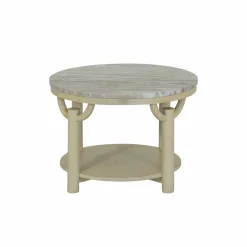 Table Basse<Made in Meubles Table basse ronde en bois de manguier et marbre Isabella