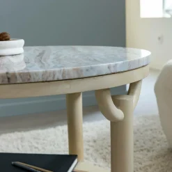 Table Basse<Made in Meubles Table basse ronde en bois de manguier et marbre Isabella