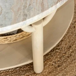 Table Basse<Made in Meubles Table basse ronde en bois de manguier et marbre Isabella