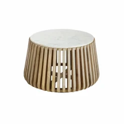 Table Basse<Made in Meubles Table basse ronde en bois de manguier et marbre blanc Moana