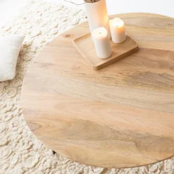 Table Basse<Made in Meubles Table basse ronde en bois de manguier et métal Aimée