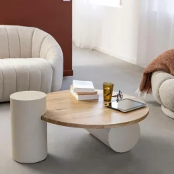 Table Basse<Made in Meubles Table basse ronde en bois effet béton et bois d'acacia Dalva