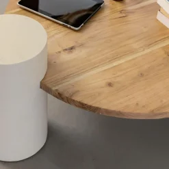 Table Basse<Made in Meubles Table basse ronde en bois effet béton et bois d'acacia Dalva