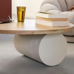 Table Basse<Made in Meubles Table basse ronde en bois effet béton et bois d'acacia Dalva