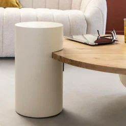 Table Basse<Made in Meubles Table basse ronde en bois effet béton et bois d'acacia Dalva