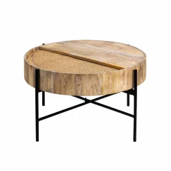 Table Basse<Made in Meubles Table basse ronde en bois et en cannage Lucie
