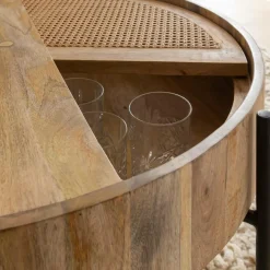 Table Basse<Made in Meubles Table basse ronde en bois et en cannage Lucie