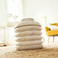 Table Basse<Made in Meubles Table basse ronde en marbre et verre Lara