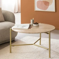Table Basse<Made in Meubles Table basse ronde en marbre et métal doré Cerys