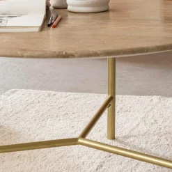 Table Basse<Made in Meubles Table basse ronde en marbre et métal doré Cerys