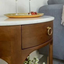 Chevet<Made in Meubles Table de chevet en manguier et marbre Enoa