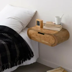 Chevet<Made in Meubles Table de chevet murale arrondie en bois d'acacia Orane