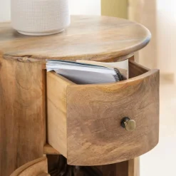 Chevet<Made in Meubles Table de chevet ronde en bois de manguier avec porte Maëva