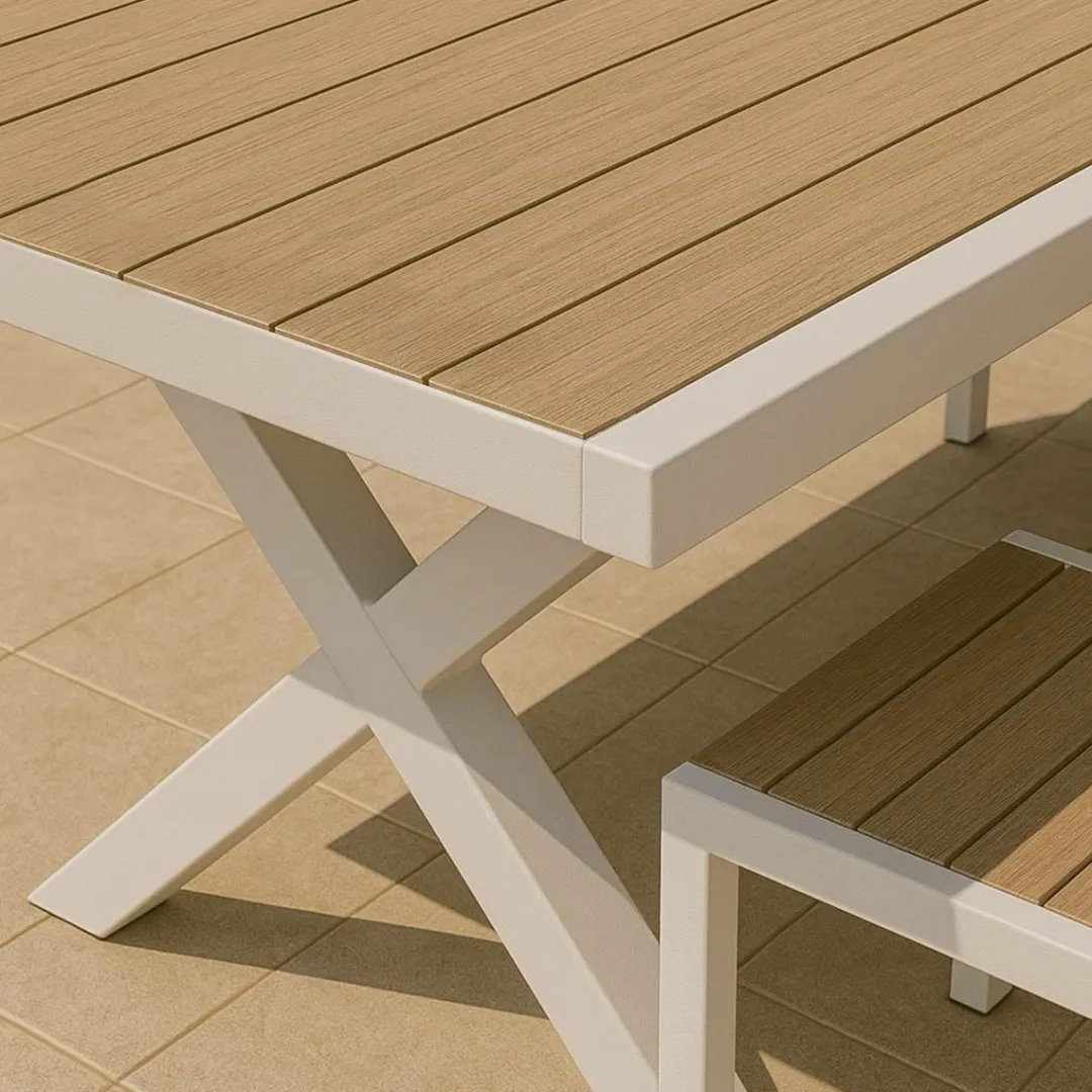 Table De Jardin<Made in Meubles Table de jardin blanche et effet bois en aluminium Ayden