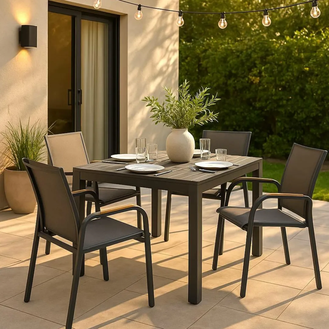 Table De Jardin<Made in Meubles Table de jardin carrée en aluminium gris Kaïa