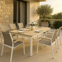 Table De Jardin<Made in Meubles Table de jardin en aluminium blanc et effet bois Ayden
