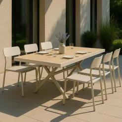 Table De Jardin<Made in Meubles Table de jardin taupe et effet bois en aluminium Ayden