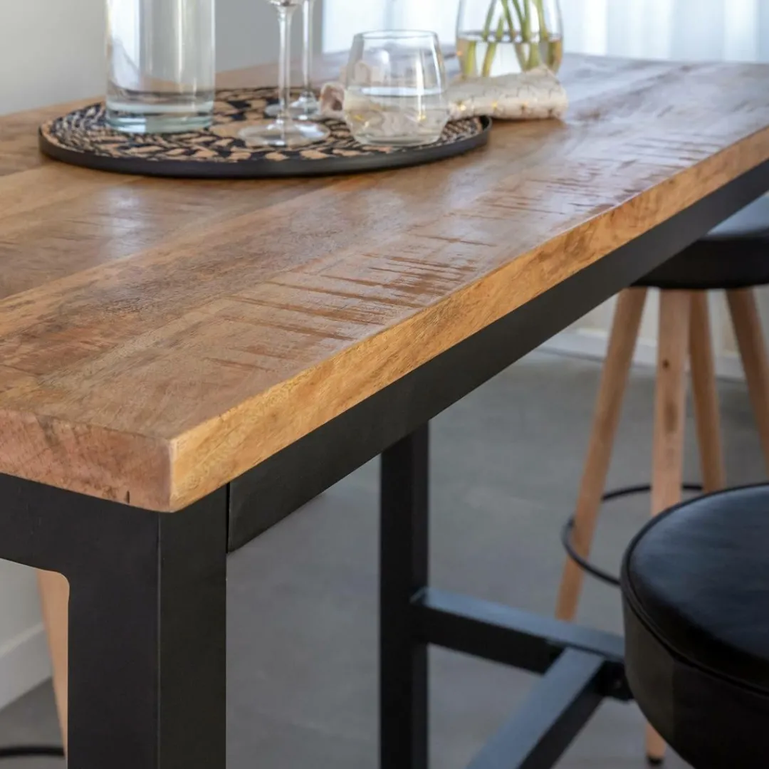 Table À Manger<Made in Meubles Table haute en bois de manguier et métal Petra