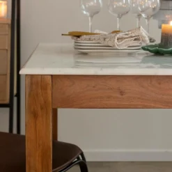 Table À Manger<Made in Meubles Table à manger carrée en bois d'acacia et marbre Arthuro