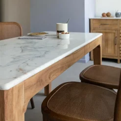 Table À Manger<Made in Meubles Table à manger en bois de manguier et marbre Arthuro
