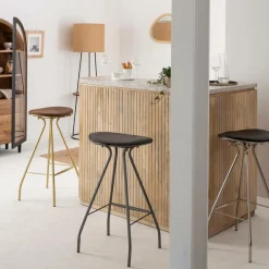 Tabouret De Bar<Made in Meubles Tabouret de bar en cuir gris et métal Lya