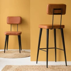 Tabouret De Bar<Made in Meubles Tabouret de bar en cuir marron et métal noir Victoire