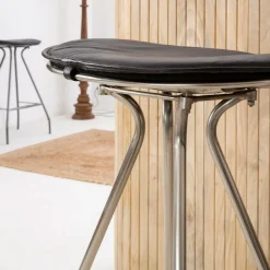 Tabouret De Bar<Made in Meubles Tabouret de bar en cuir noir et métal Lya