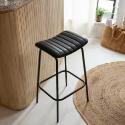 Tabouret De Bar<Made in Meubles Tabouret de bar en cuir noir et métal Alexandre (lot de 2)