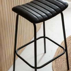 Tabouret De Bar<Made in Meubles Tabouret de bar en cuir noir et métal Alexandre (lot de 2)